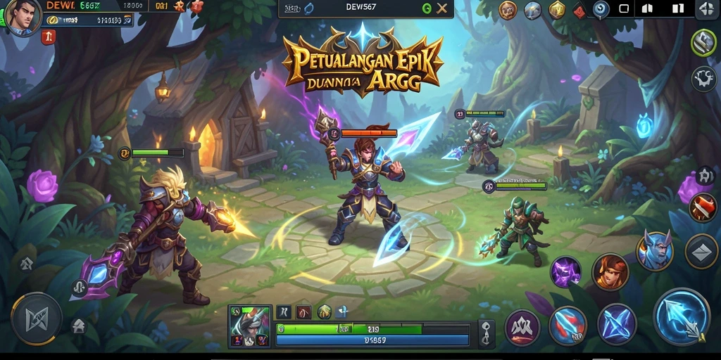 Tampilan screenshot DEWI567 menampilkan aksi pertempuran epik dengan karakter yang berjuang melawan monster.