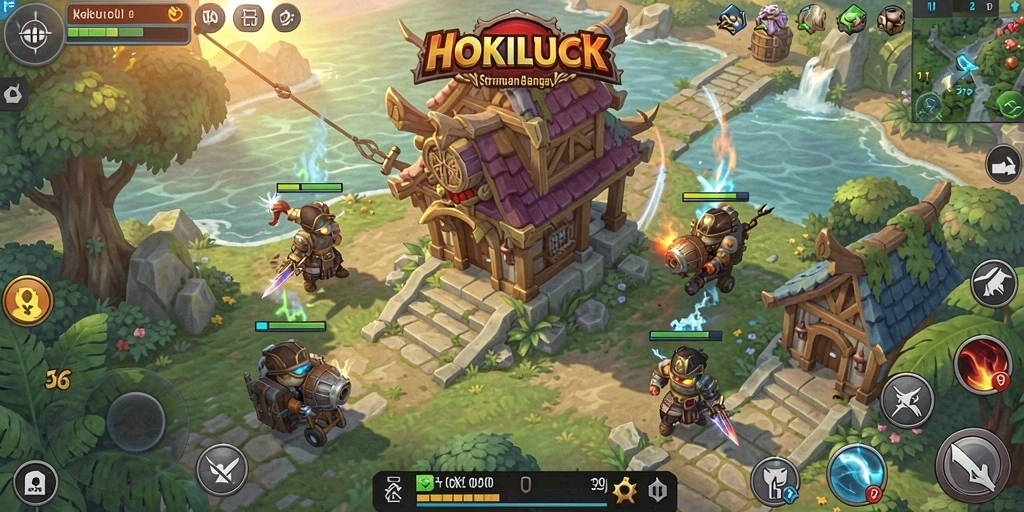 Tampilan gameplay HOKILUCK dengan strategi dan pertempuran epik.