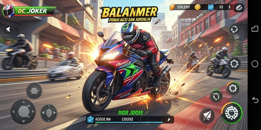 Tampilan gameplay IDCJOKER dengan aksi balapan motor yang seru.