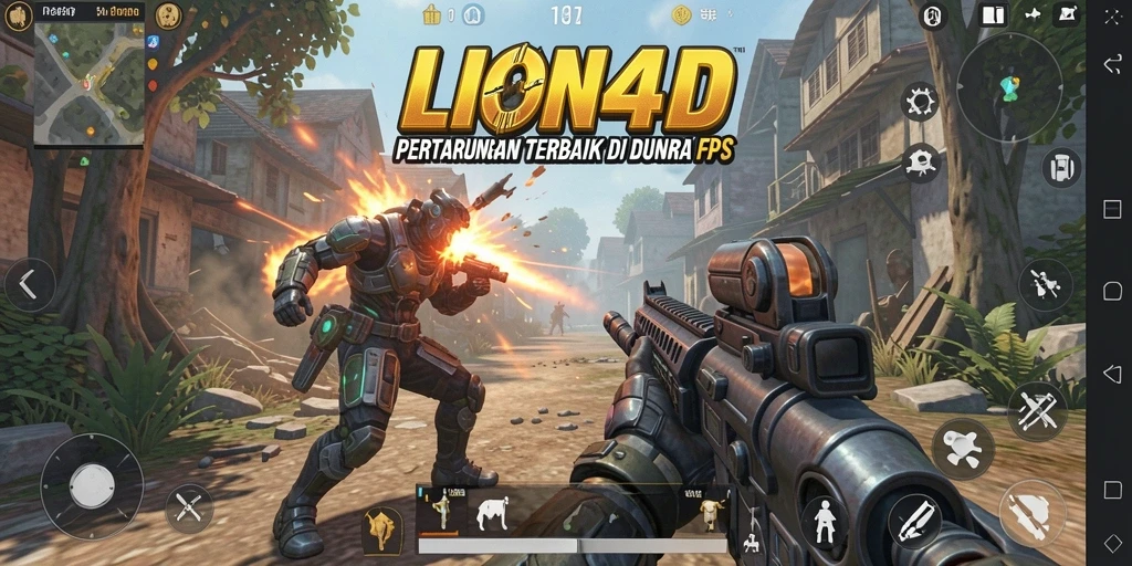 Tangkapan layar gameplay LION4D menunjukkan aksi pertempuran mendebarkan di peta yang terperinci.
