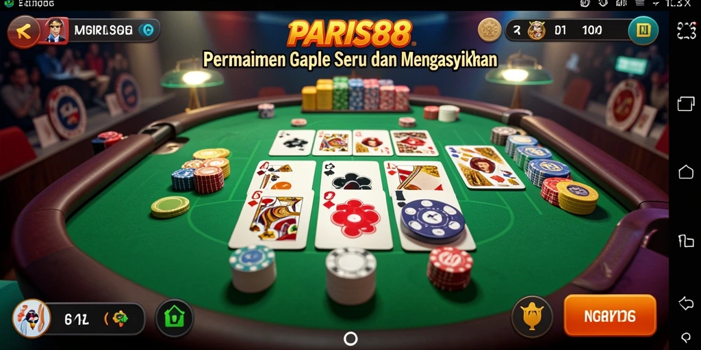 Gameplay seru dalam aplikasi PARIS88 yang menampilkan permainan Gaple.