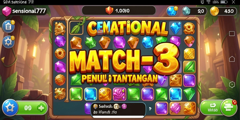 Screenshot utama SENSATIONAL77 menampilkan gameplay Match-3 yang seru.