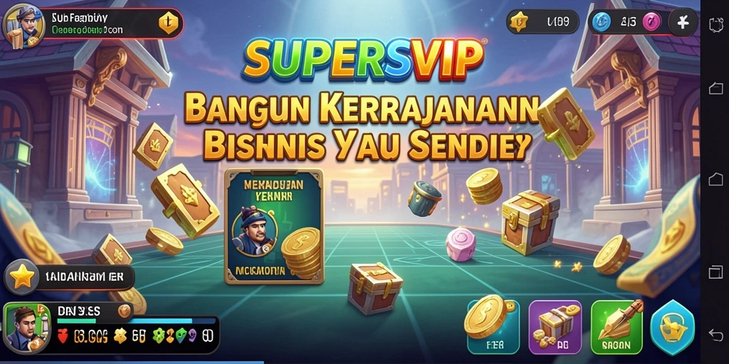 Screenshot gameplay SUPERSVIP menampilkan keseruan membangun kerajaan bisnis.