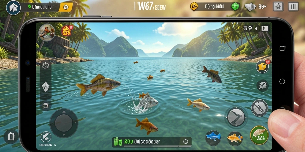 Gameplay W67 yang menakjubkan saat menangkap ikan di pantai.